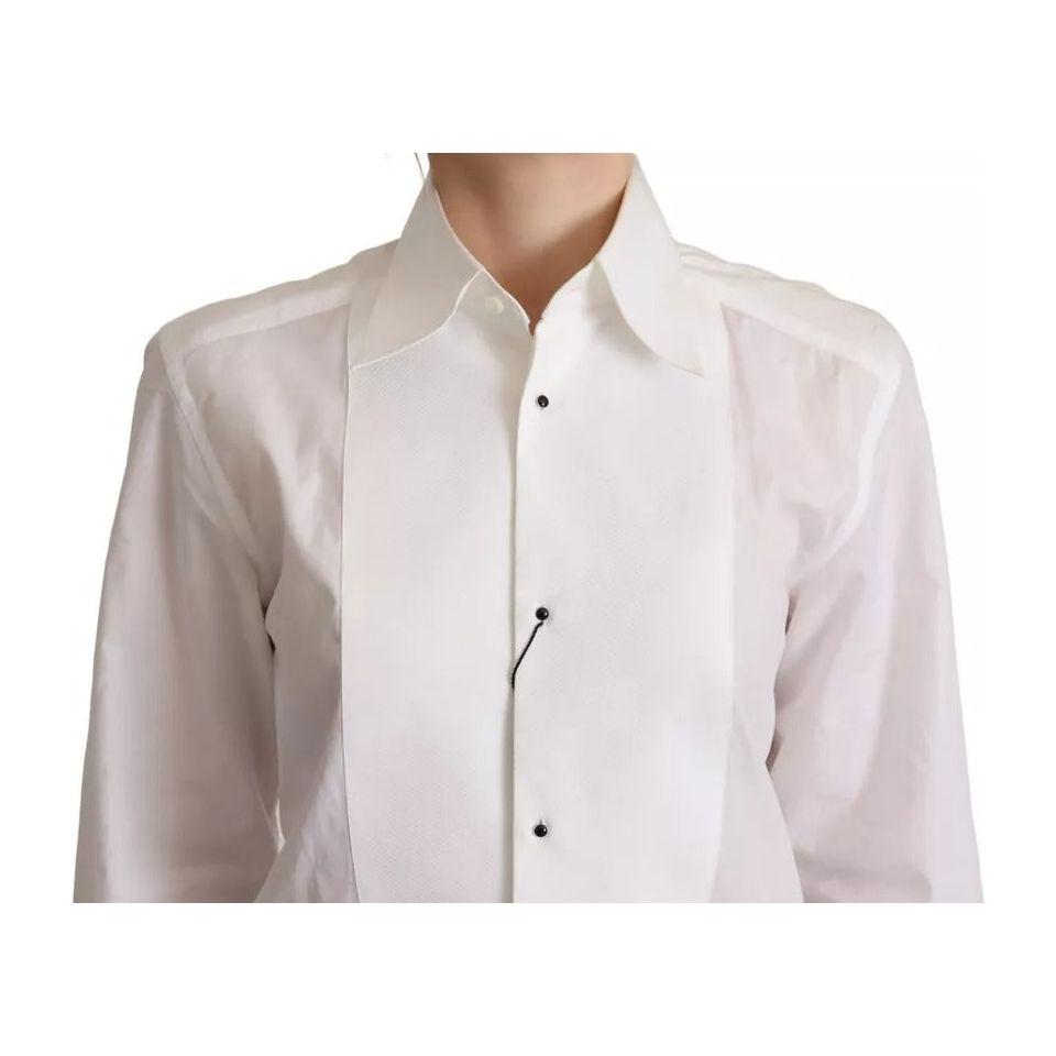 Dolce & Gabbana White Cotton Dress Collared Long Sleeves Shirt Top Dolce & Gabbana Light Gray