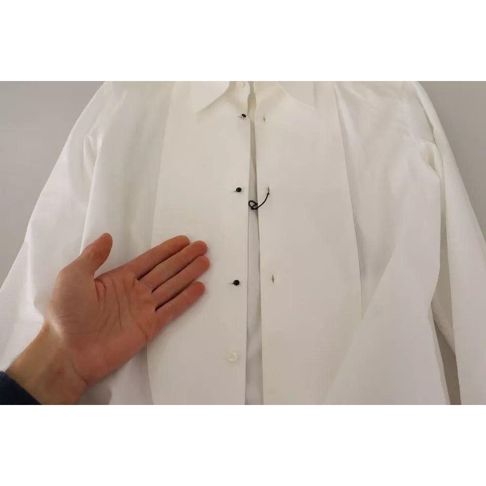 Dolce & Gabbana White Cotton Dress Collared Long Sleeves Shirt Top Dolce & Gabbana Dark Gray