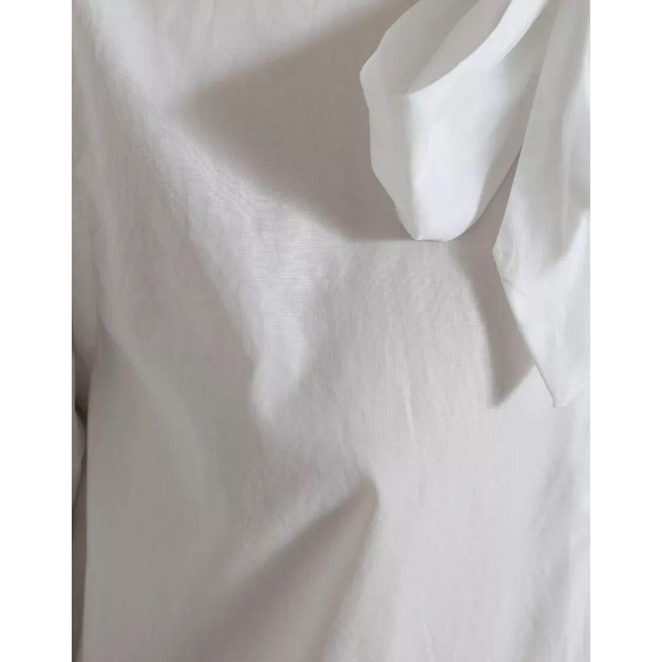 Dolce & Gabbana White Cotton Ascot Collar Long Sleeves Top Dolce & Gabbana Dark Gray