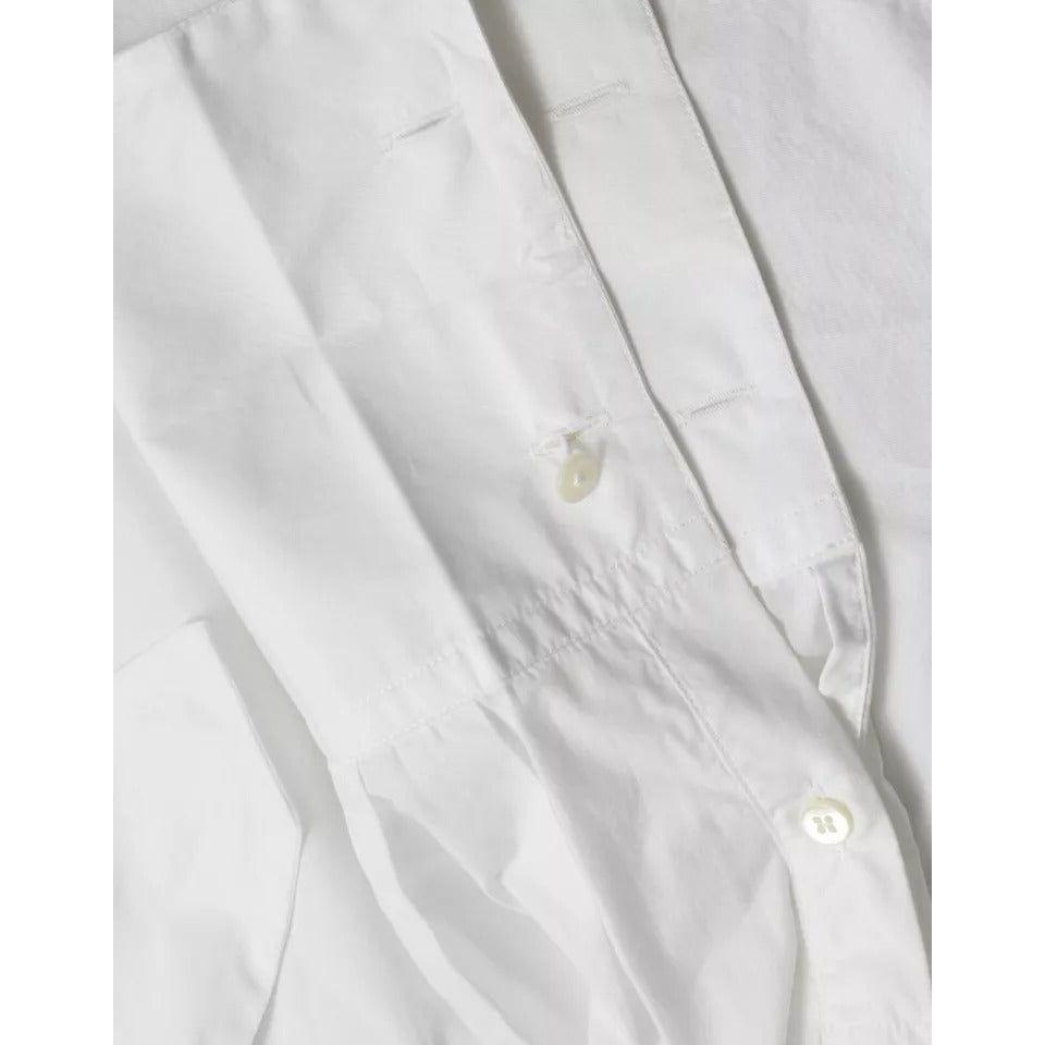 Dolce & Gabbana White Cotton Ascot Collar Long Sleeves Top Dolce & Gabbana Light Gray