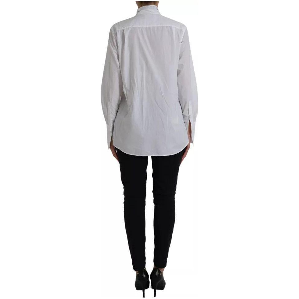 Dolce & Gabbana White Cotton Ascot Collar Long Sleeves Top Dolce & Gabbana Gray