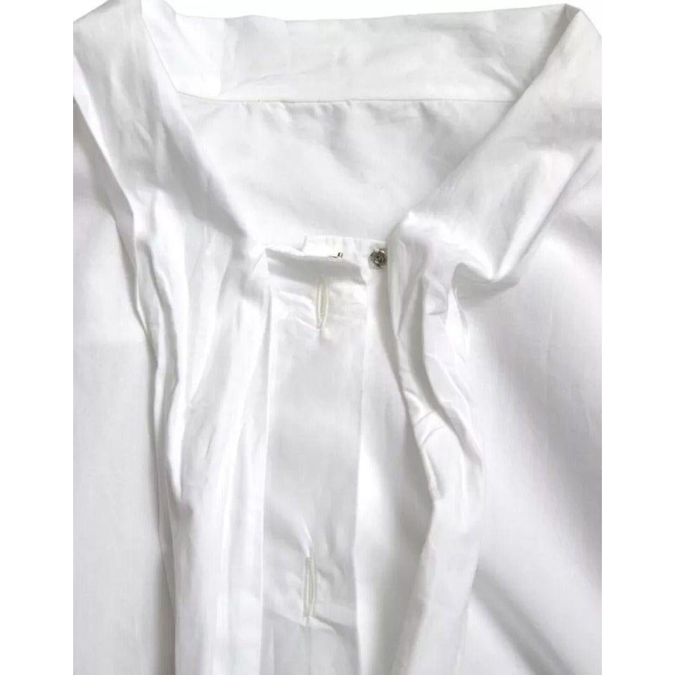 Dolce & Gabbana White Cotton Ascot Collar Long Sleeves Top Dolce & Gabbana Light Gray