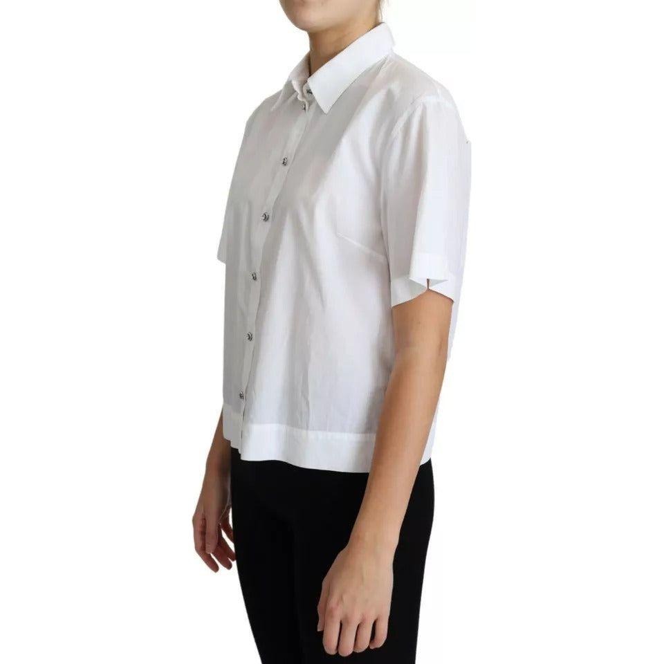 Dolce & Gabbana White Cotton Decorative Button Collared Top Dolce & Gabbana Gray