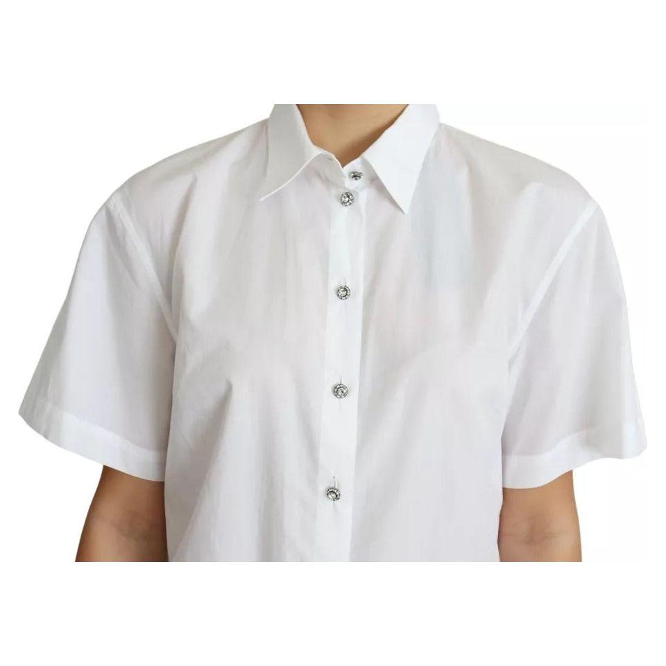 Dolce & Gabbana White Cotton Decorative Button Collared Top Dolce & Gabbana Light Gray