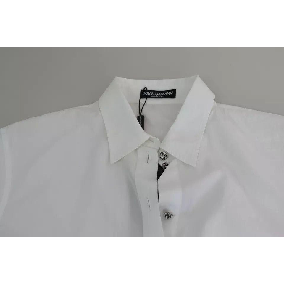 Dolce & Gabbana White Cotton Decorative Button Collared Top Dolce & Gabbana Dark Gray