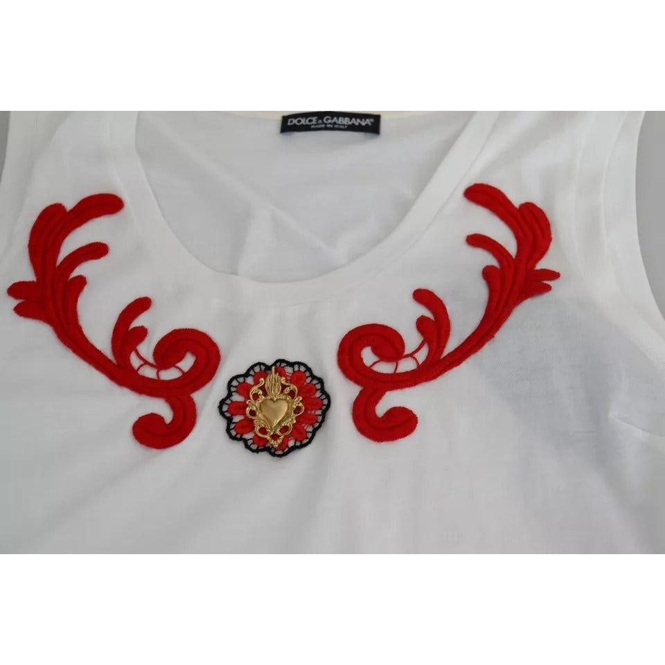 Dolce & Gabbana White Cotton Heart Applique Sleeveless Tank Top Dolce & Gabbana Gray