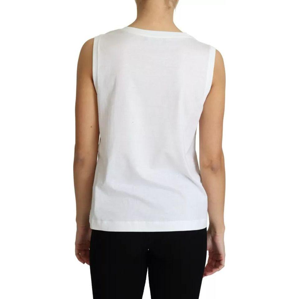 Dolce & Gabbana White Cotton Heart Applique Sleeveless Tank Top Dolce & Gabbana Light Gray