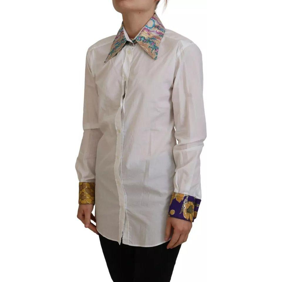 Dolce & Gabbana White Floral Jacquard Cotton Long Sleeves Top Dolce & Gabbana Dark Gray