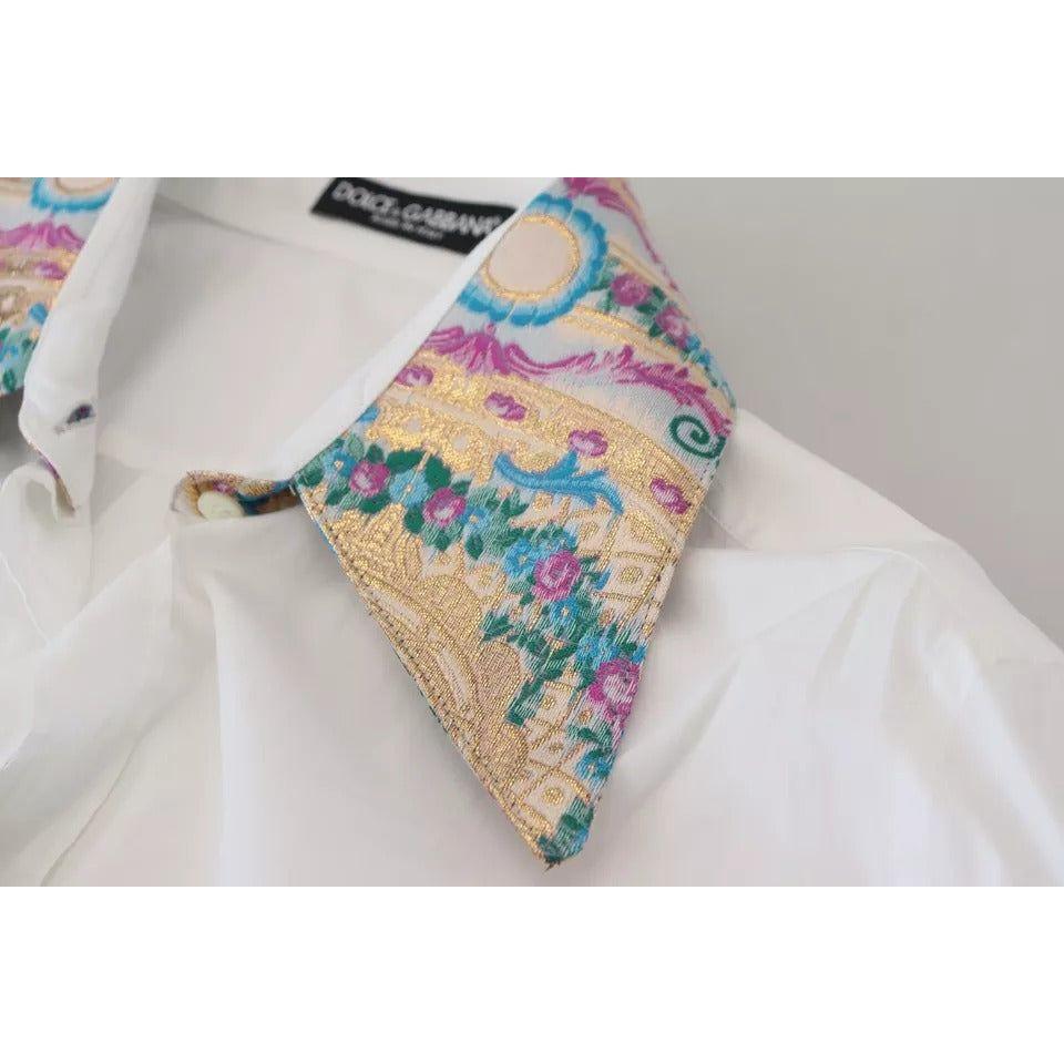 Dolce & Gabbana White Floral Jacquard Cotton Long Sleeves Top Dolce & Gabbana Gray