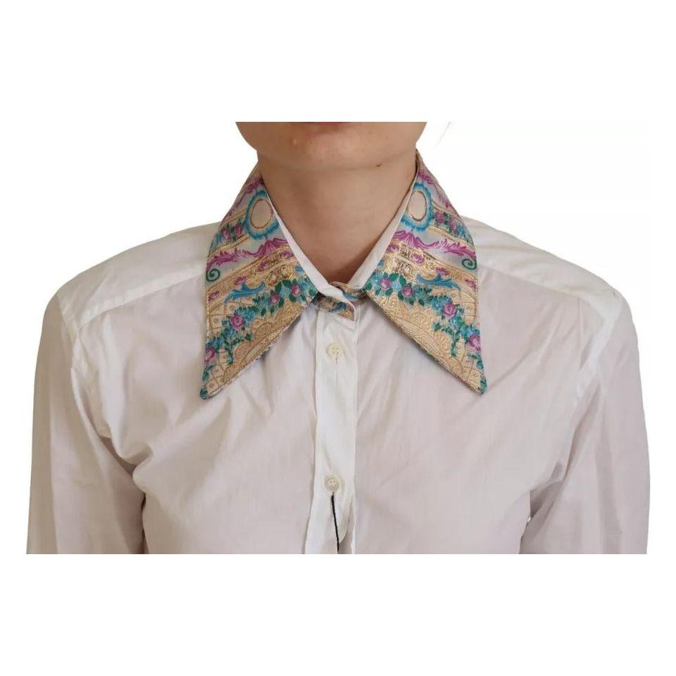 Dolce & Gabbana White Floral Jacquard Cotton Long Sleeves Top Dolce & Gabbana Gray