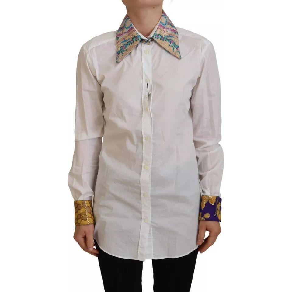 Dolce & Gabbana White Floral Jacquard Cotton Long Sleeves Top Dolce & Gabbana Dark Gray