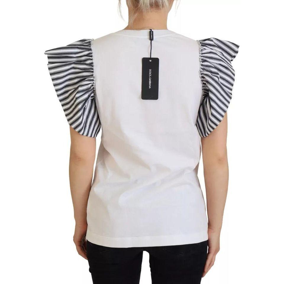 Dolce & Gabbana White Striped Short Sleeves Pullover Top Dolce & Gabbana Light Gray