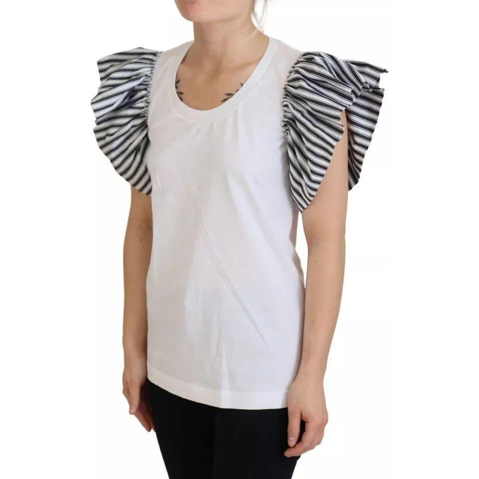 Dolce & Gabbana White Striped Short Sleeves Pullover Top Dolce & Gabbana Gray