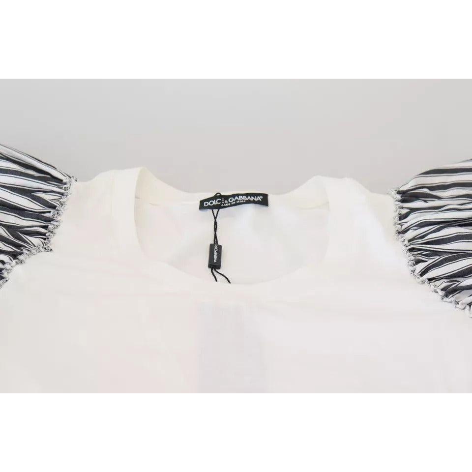 Dolce & Gabbana White Striped Short Sleeves Pullover Top Dolce & Gabbana Light Gray