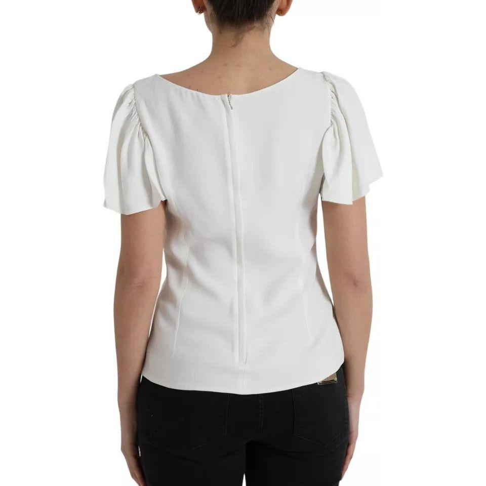 Dolce & Gabbana White Viscose Round Neck Short Sleeves Top Dolce & Gabbana Light Gray
