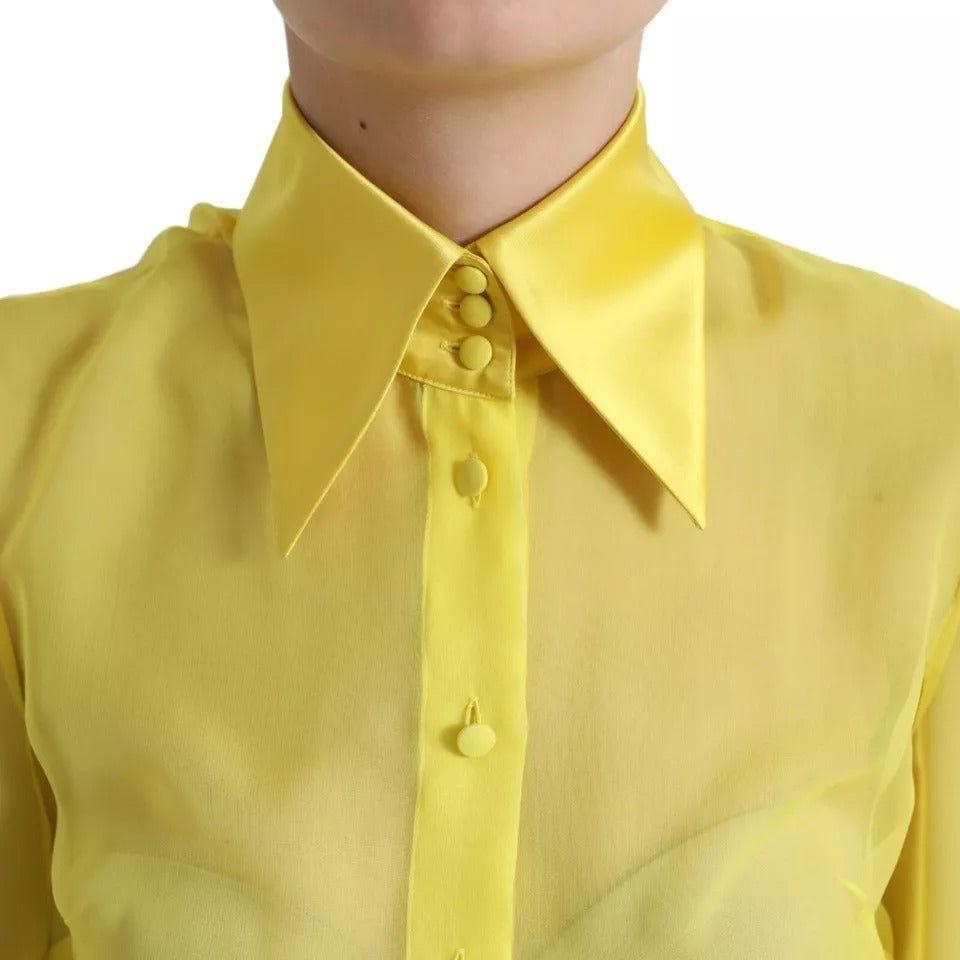 Dolce & Gabbana Yellow Long Sleeve Button Down Blouse Top Dolce & Gabbana Dark Khaki