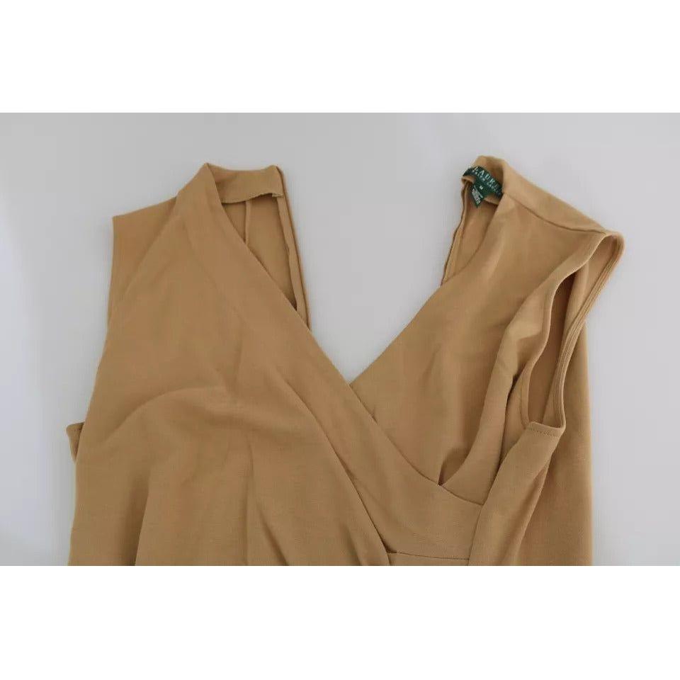 Ralph Lauren Brown V-neck Shift Knee Length Viscose Dress Ralph Lauren Sienna