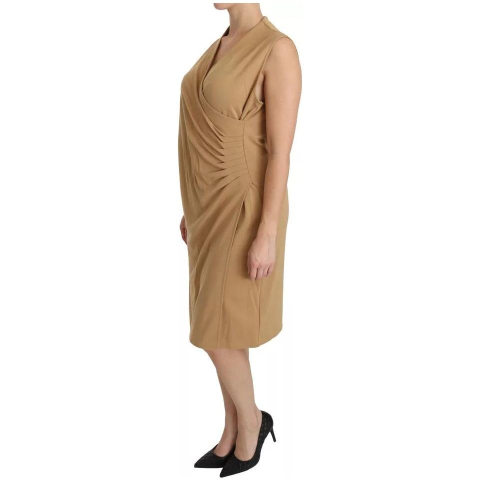 Ralph Lauren Brown V-neck Shift Knee Length Viscose Dress Ralph Lauren Rosy Brown