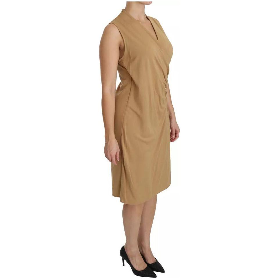 Ralph Lauren Brown V-neck Shift Knee Length Viscose Dress Ralph Lauren Rosy Brown