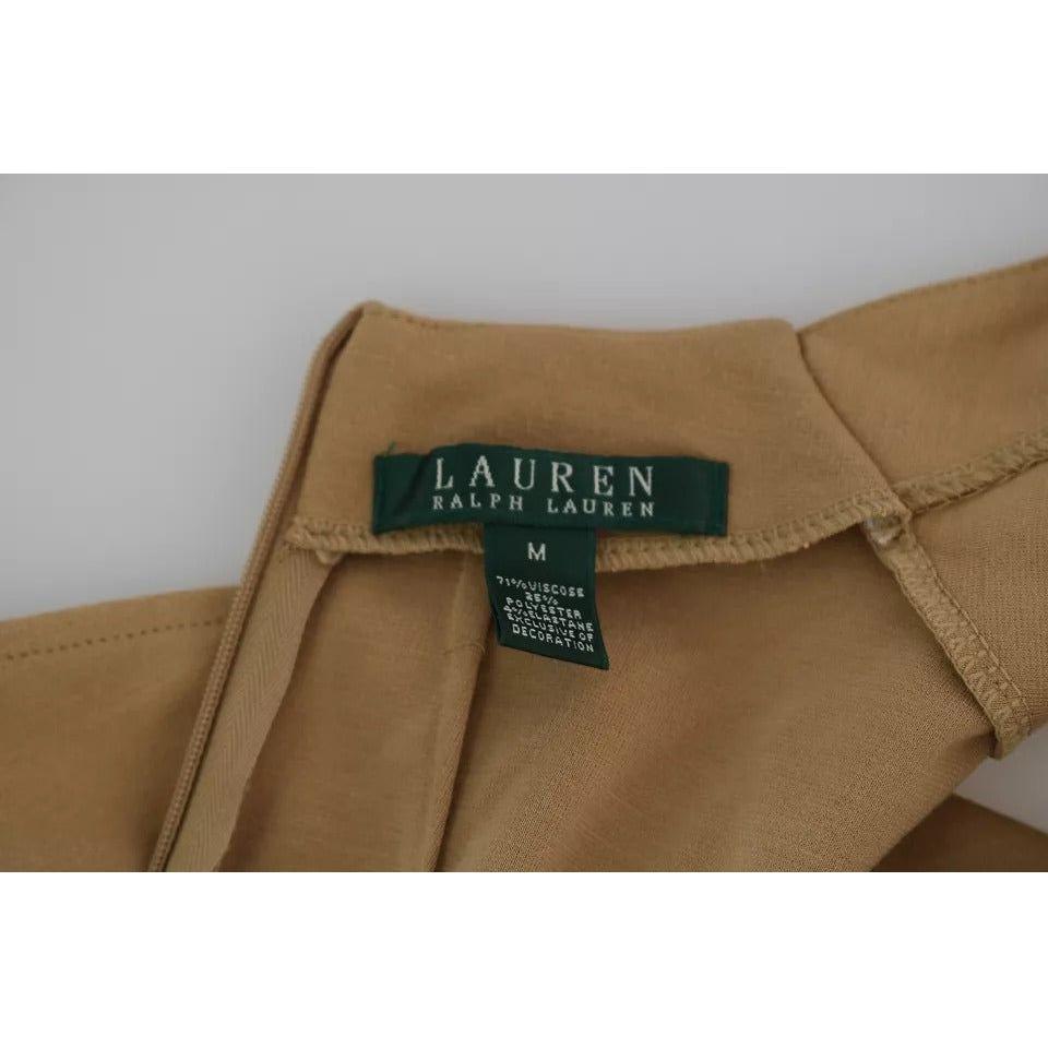 Ralph Lauren Brown V-neck Shift Knee Length Viscose Dress Ralph Lauren Sienna