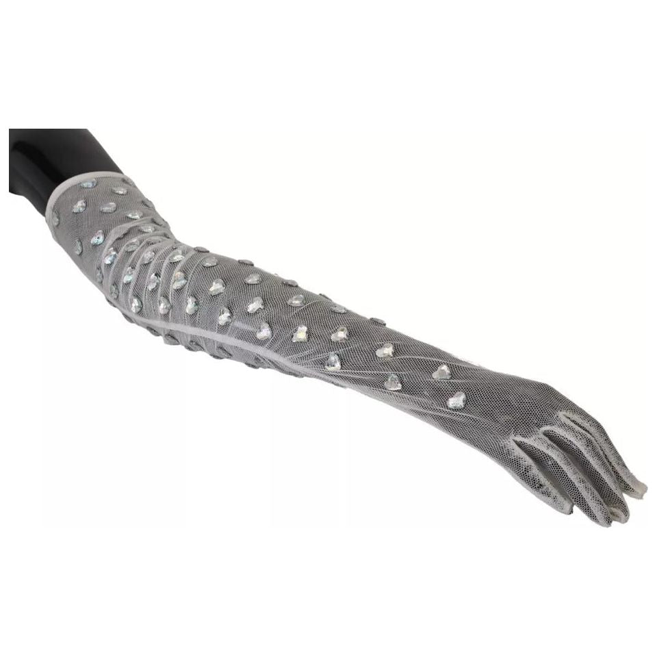 Dolce & Gabbana White Crystal Elbow Length Cotton Tulle Gloves Dolce & Gabbana Light Slate Gray