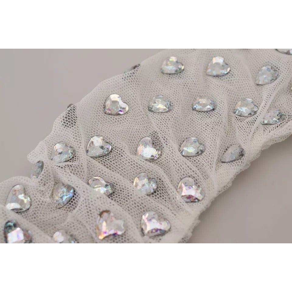 Dolce & Gabbana White Crystal Elbow Length Cotton Tulle Gloves Dolce & Gabbana Dark Gray