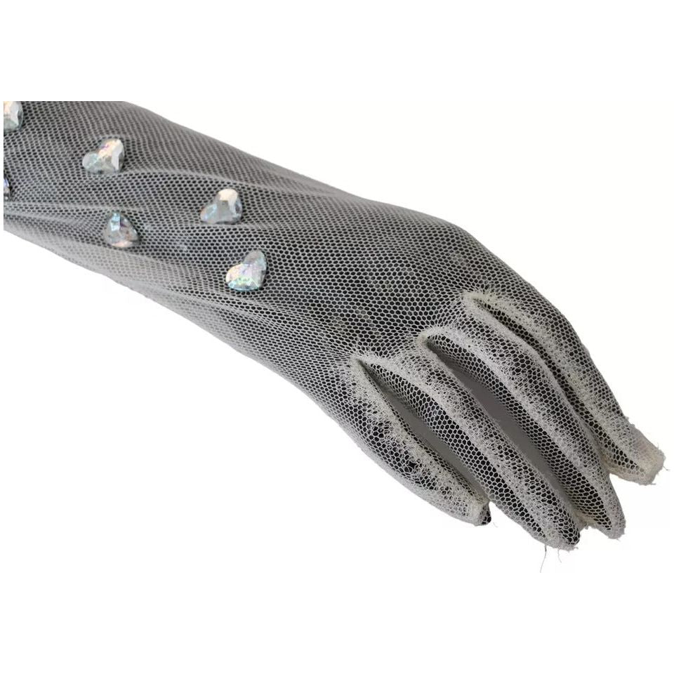 Dolce & Gabbana White Crystal Elbow Length Cotton Tulle Gloves Dolce & Gabbana Light Slate Gray