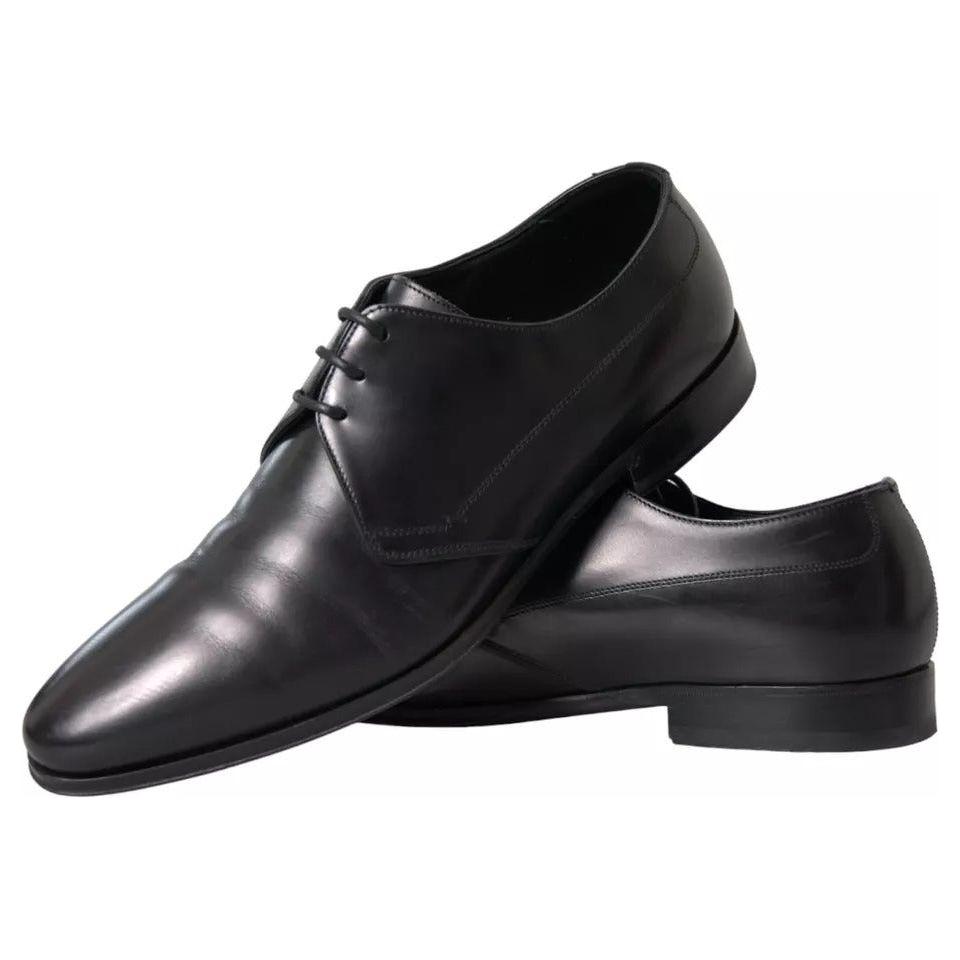 Dolce & Gabbana Black Leather Derby Formal Dress Men Shoes Dolce & Gabbana Dark Slate Gray