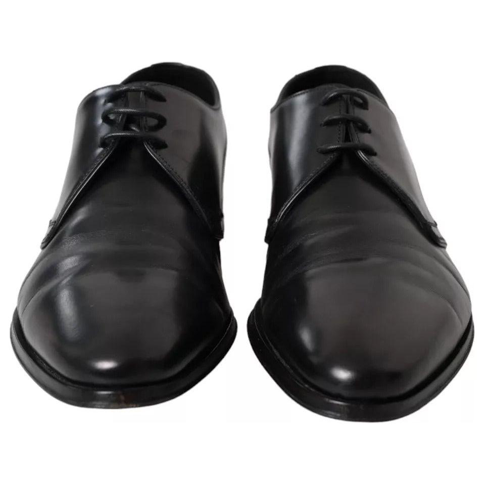 Dolce & Gabbana Black Leather Derby Formal Dress Men Shoes Dolce & Gabbana Dark Slate Gray