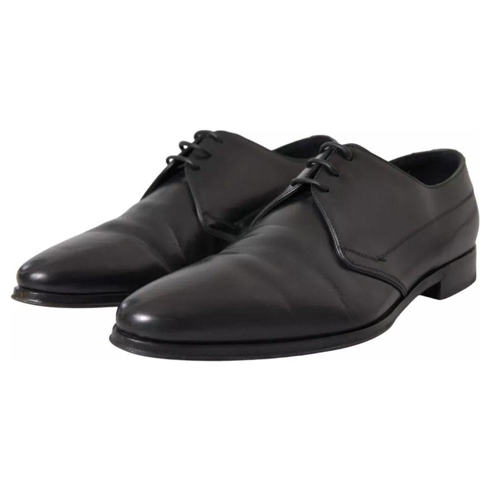 Dolce & Gabbana Black Leather Derby Formal Dress Men Shoes Dolce & Gabbana Dark Slate Gray