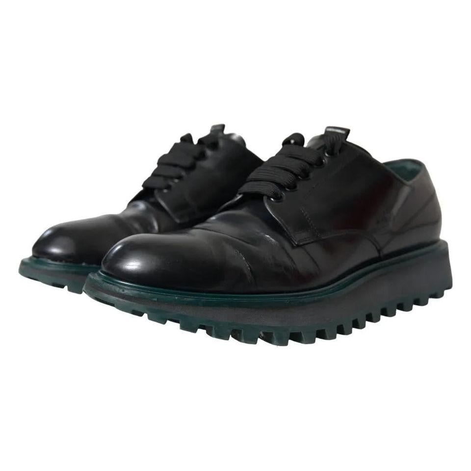 Dolce & Gabbana Black Leather Derby Formal Dress Shoes Dolce & Gabbana Dark Slate Gray