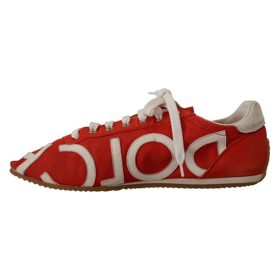 Dolce & Gabbana Red White Leather Mens Logo Casual Sneakers Shoes Dolce & Gabbana Saddle Brown