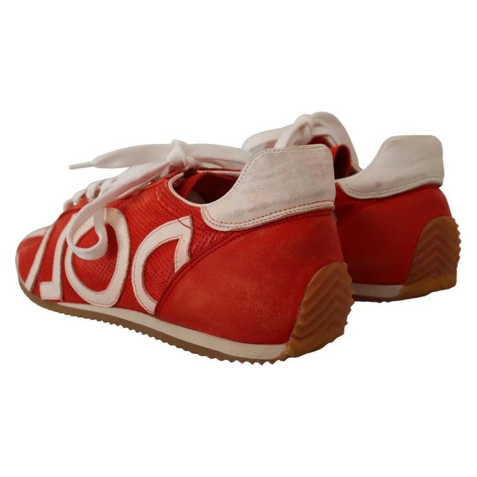 Dolce & Gabbana Red White Leather Mens Logo Casual Sneakers Shoes Dolce & Gabbana Saddle Brown