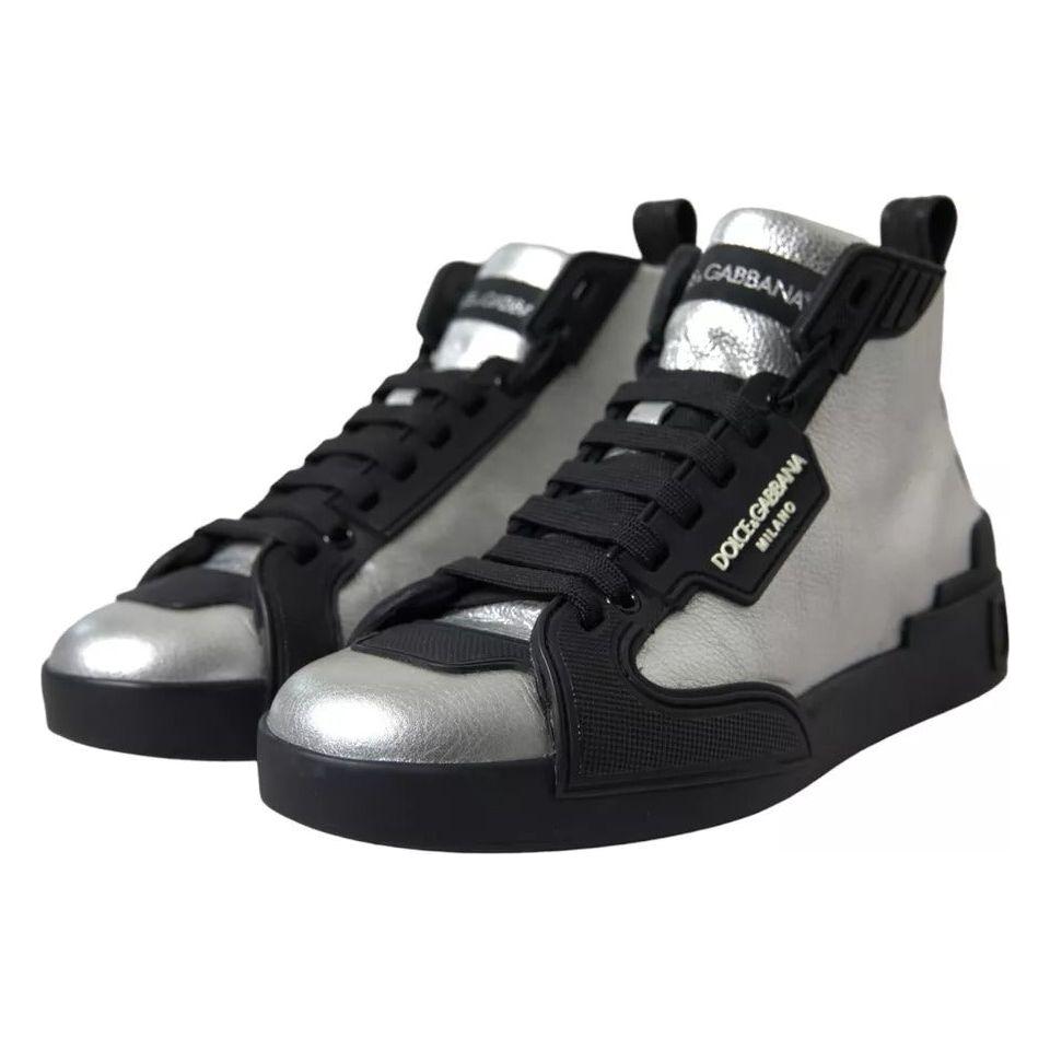 Dolce & Gabbana Black Silver Logo Mid Top Men Sneakers Shoes Dolce & Gabbana Dark Slate Gray