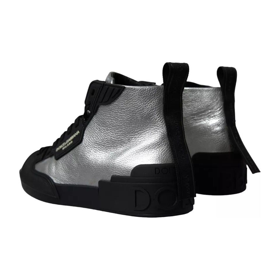 Dolce & Gabbana Black Silver Logo Mid Top Men Sneakers Shoes Dolce & Gabbana Black
