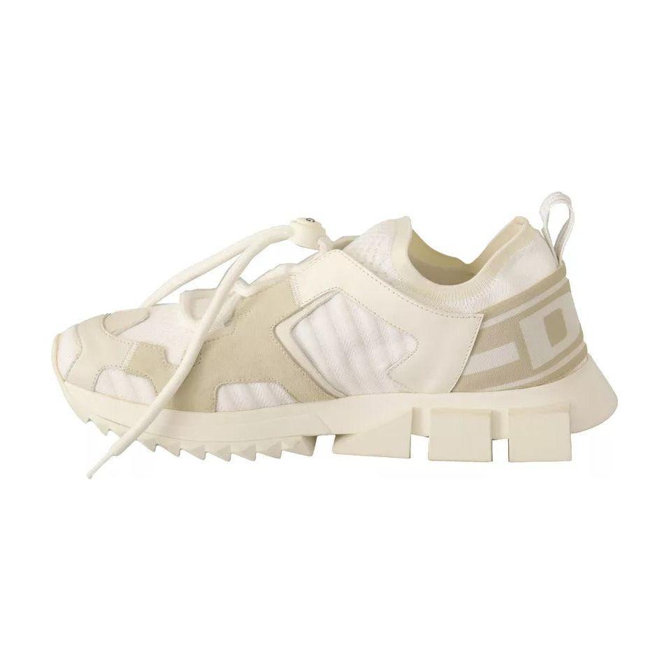 Dolce & Gabbana White Fabric Suede Sorrento Lace Up Sneakers Shoes Dolce & Gabbana Light Gray