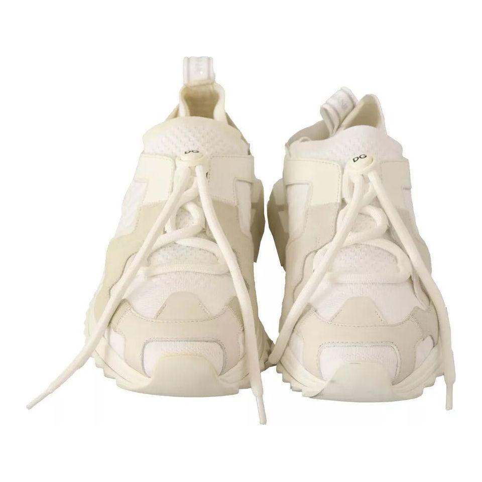 Dolce & Gabbana White Fabric Suede Sorrento Lace Up Sneakers Shoes Dolce & Gabbana Light Gray