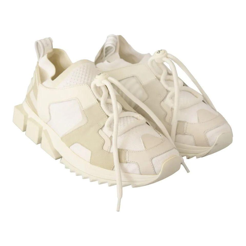 Dolce & Gabbana White Fabric Suede Sorrento Lace Up Sneakers Shoes Dolce & Gabbana Light Gray