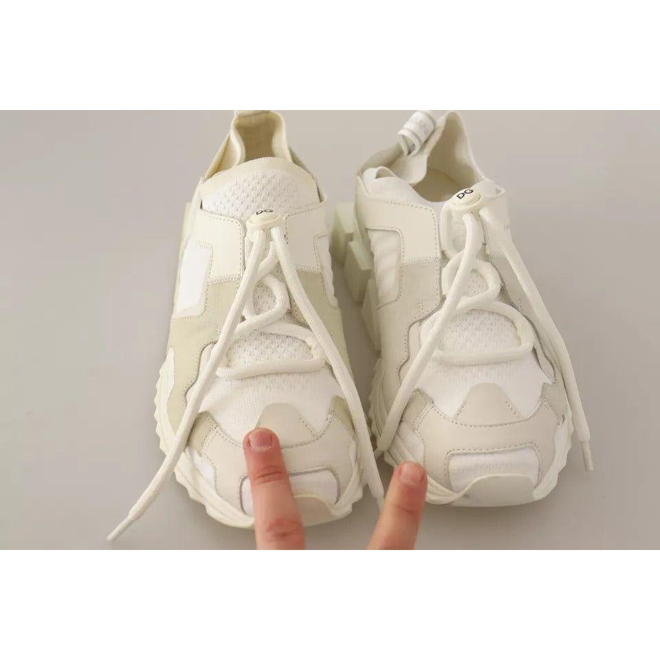 Dolce & Gabbana White Fabric Suede Sorrento Lace Up Sneakers Shoes Dolce & Gabbana Gray