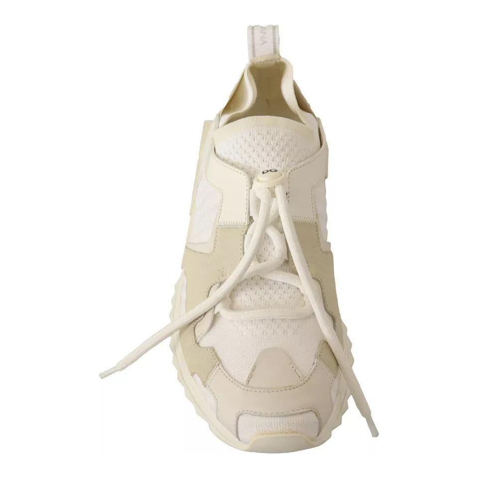Dolce & Gabbana White Fabric Suede Sorrento Lace Up Sneakers Shoes Dolce & Gabbana Light Gray