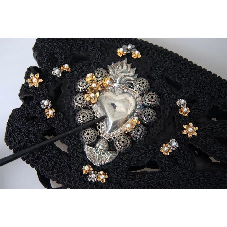 Dolce & Gabbana Black Canvas Embellished Waist Women Belt Dolce & Gabbana Gray