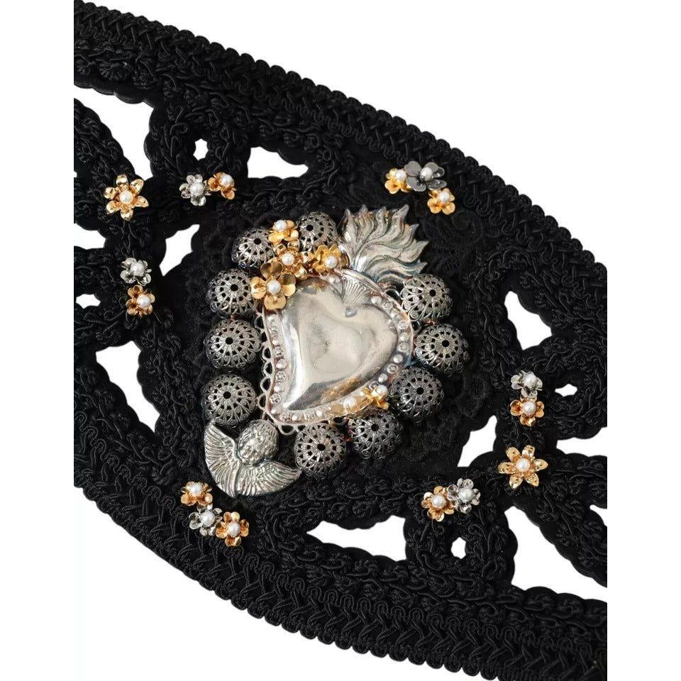 Dolce & Gabbana Black Canvas Embellished Waist Women Belt Dolce & Gabbana Gray