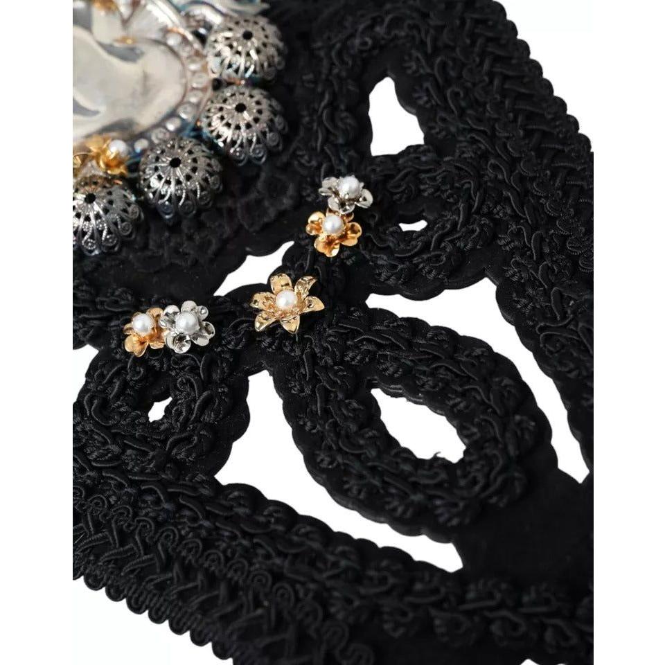 Dolce & Gabbana Black Canvas Embellished Waist Women Belt Dolce & Gabbana Black