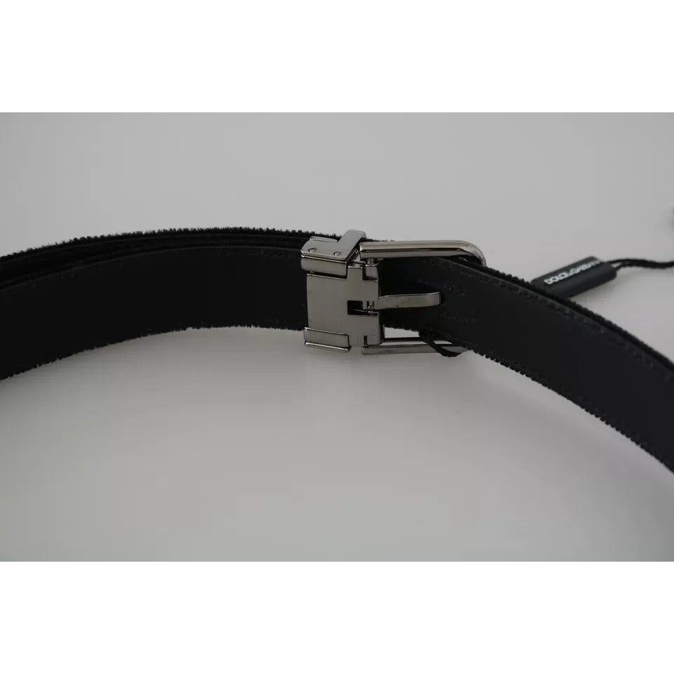 Dolce & Gabbana Black Velvet Leather Silver Buckle Belt Dolce & Gabbana Dark Gray