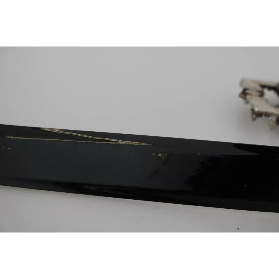 Dolce & Gabbana Black Shiny Leather Crystal Logo Buckle Belt Dolce & Gabbana Dark Gray