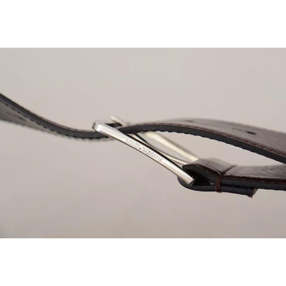 Dolce & Gabbana Dark Brown Leather Logo Engraved Metal Buckle Belt Dolce & Gabbana Gray