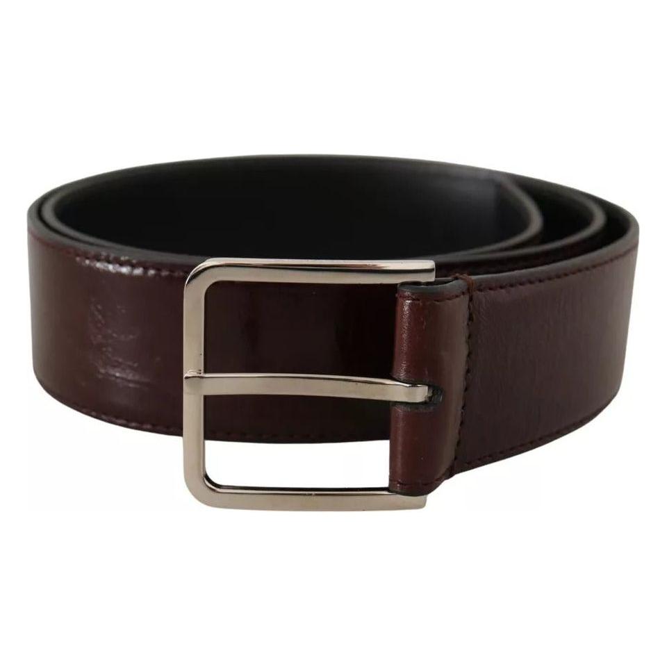 Dolce & Gabbana Dark Brown Leather Logo Engraved Metal Buckle Belt Dolce & Gabbana Black