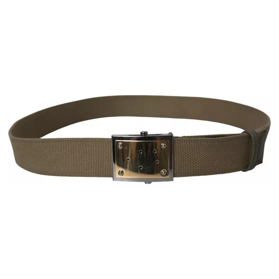Dolce & Gabbana Brown Canvas Square Metal Buckle Men Belt Dolce & Gabbana Dark Olive Green