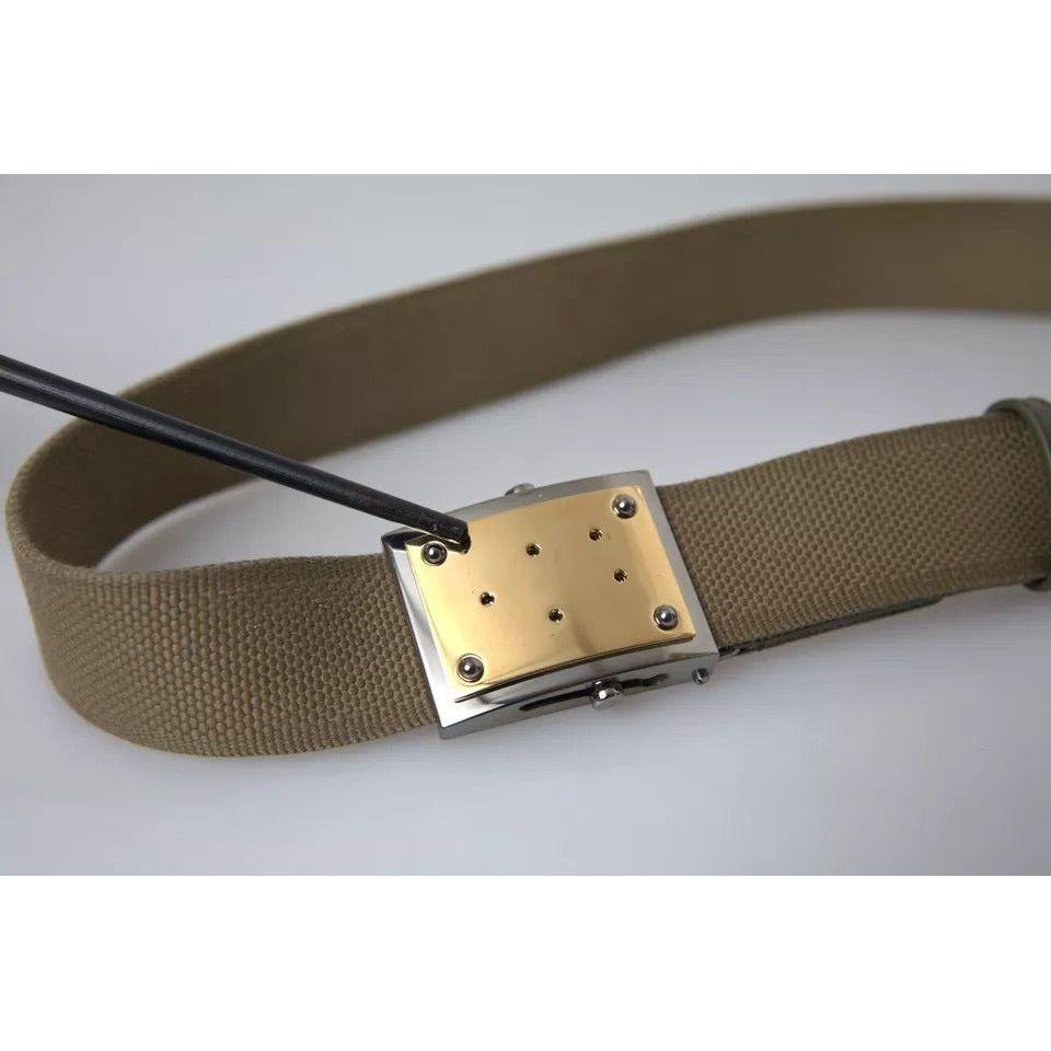 Dolce & Gabbana Brown Canvas Square Metal Buckle Men Belt Dolce & Gabbana Gray