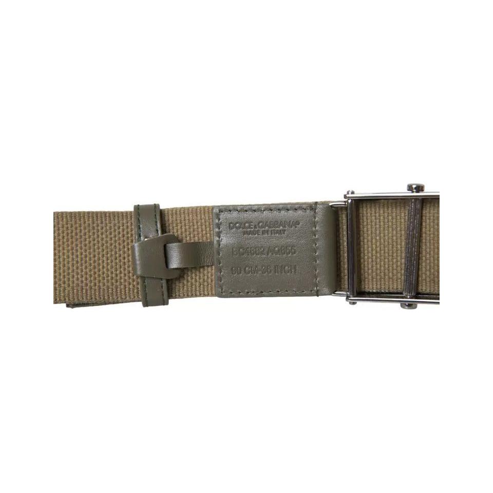 Dolce & Gabbana Brown Canvas Square Metal Buckle Men Belt Dolce & Gabbana Dim Gray